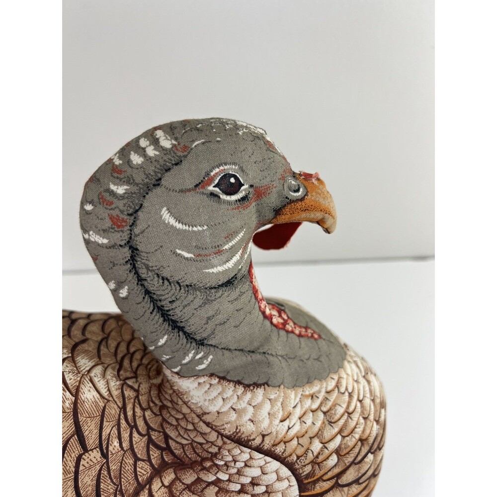 Vintage Handmade Stuffed Fabric Turkey THANKSGIVING Centerpiece Plush 14” Kitsch - Picture 15 of 16
